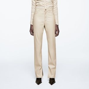 Zara FAUX LEATHER FLARED SLIM PANTS
